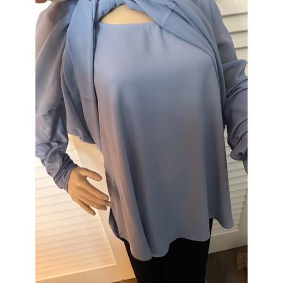 Light Blue Scoop Neck Sheer Blouse With Matching Tank , 2 piece - Picture 5 of 5